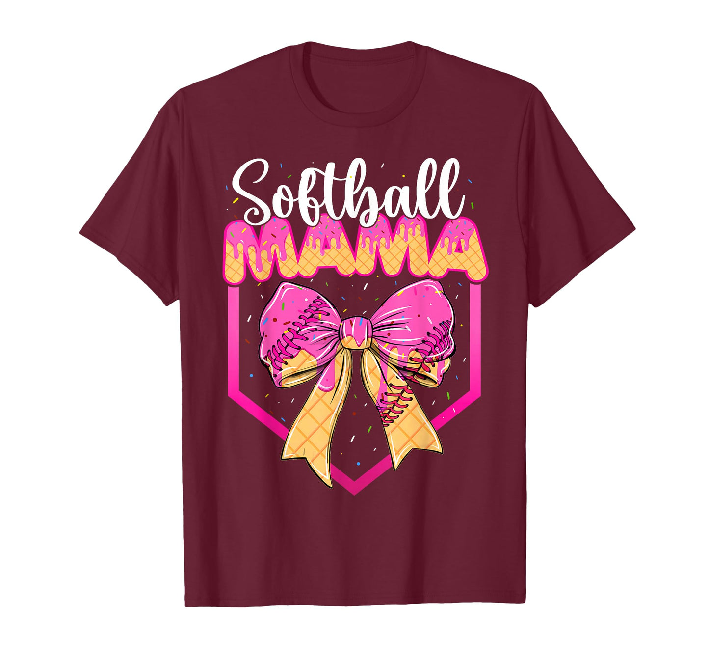 Softball Mom Drip Ice Cream Drip Sprinkle Mama Bow T-Shirt