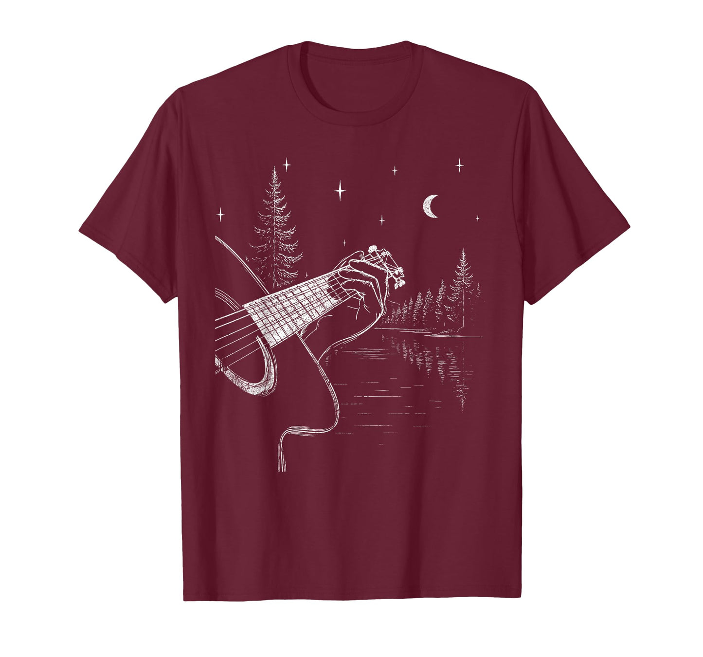 Guitar Forest Night Scene Acoustic Music Moon Art T-Shirt