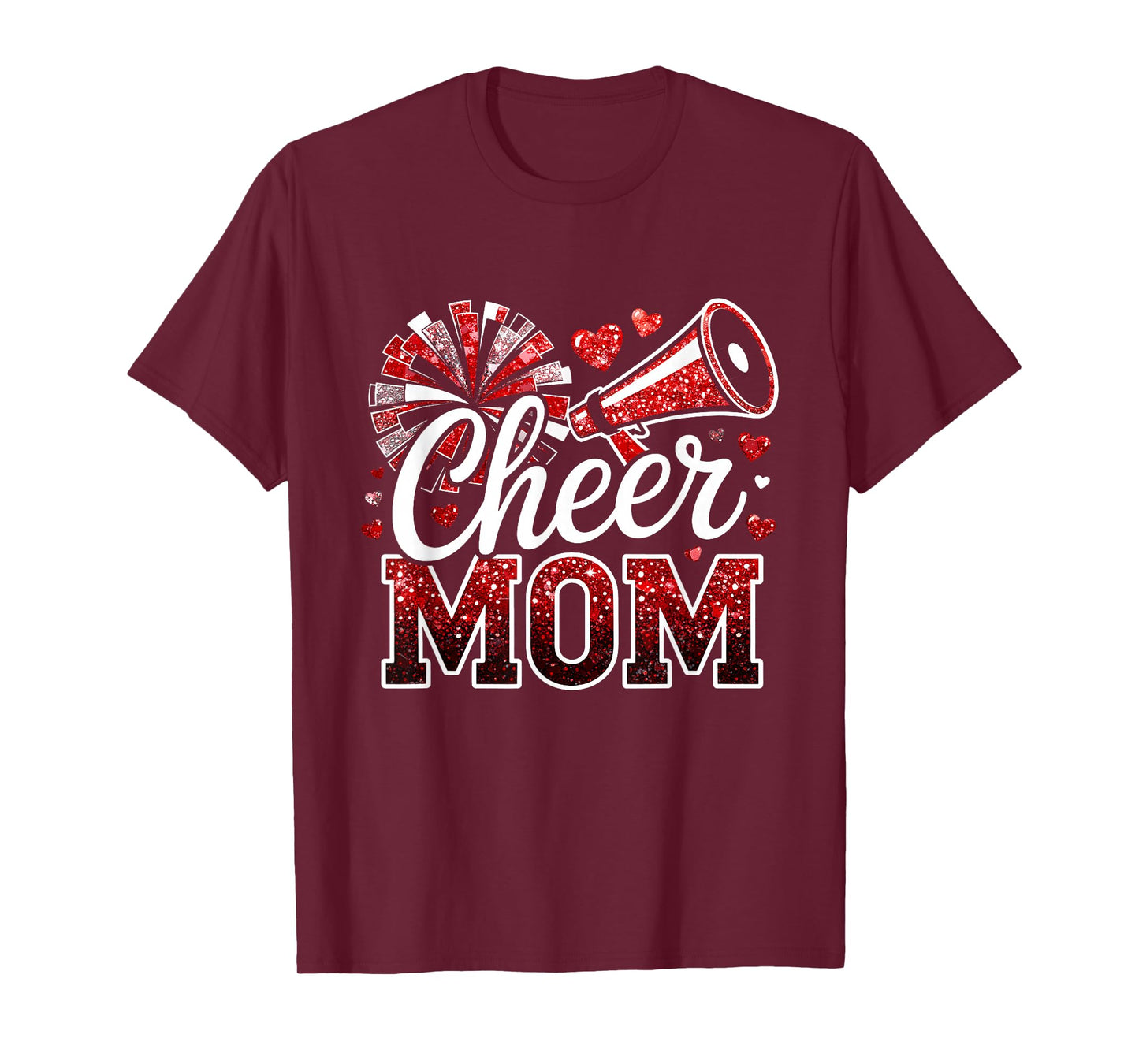 Cheer Mom Red Megaphone Pom Pom Heart Cheerleader T-Shirt