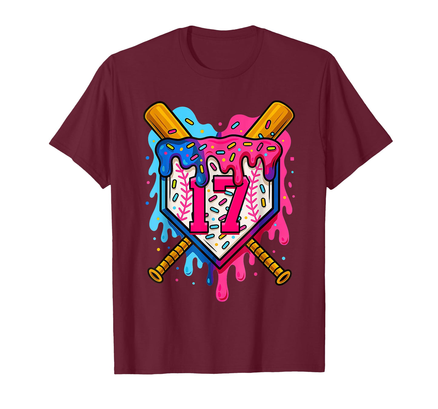 17th Baseball Birthday Ice Cream Drip Boys Girls 17 Years T-Shirt