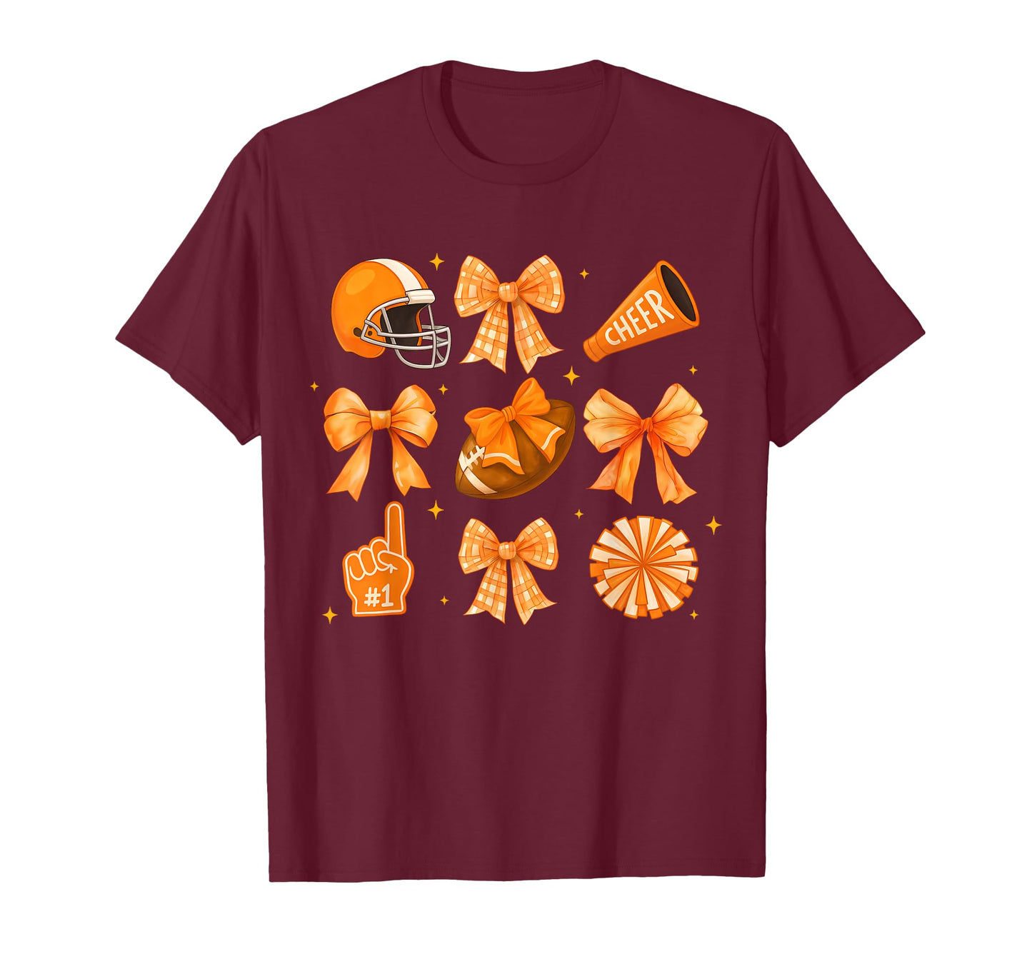 Orange Football Game Day Coquette Bow Touchdown Season T-Shirt