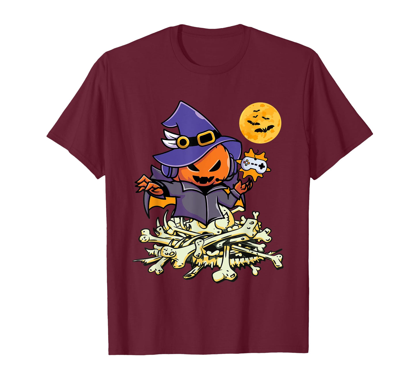 Halloween Pumpkin Gamer Ghost Wizard Boys Kids Teens Gaming T-Shirt