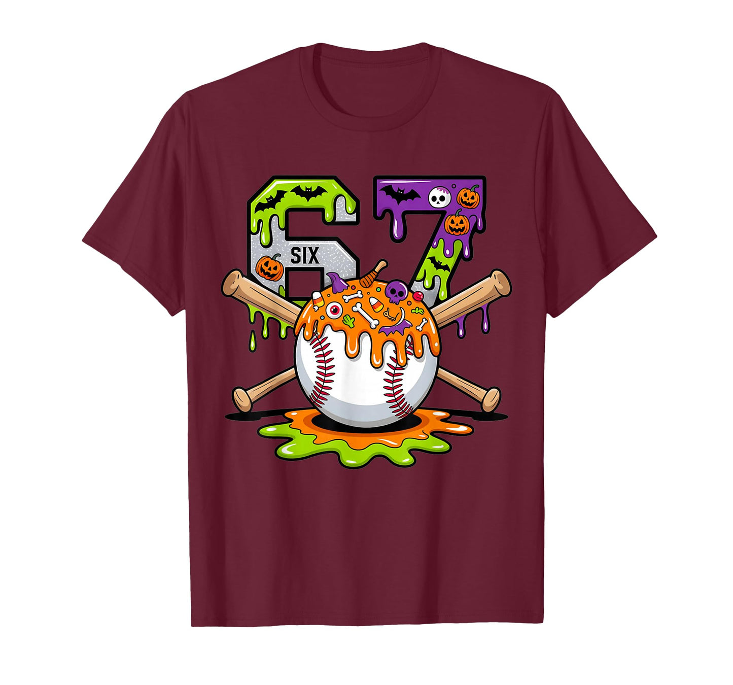 Spooky Halloween Baseball Ice Cream Dripping Six Seven 6 7 T-Shirt