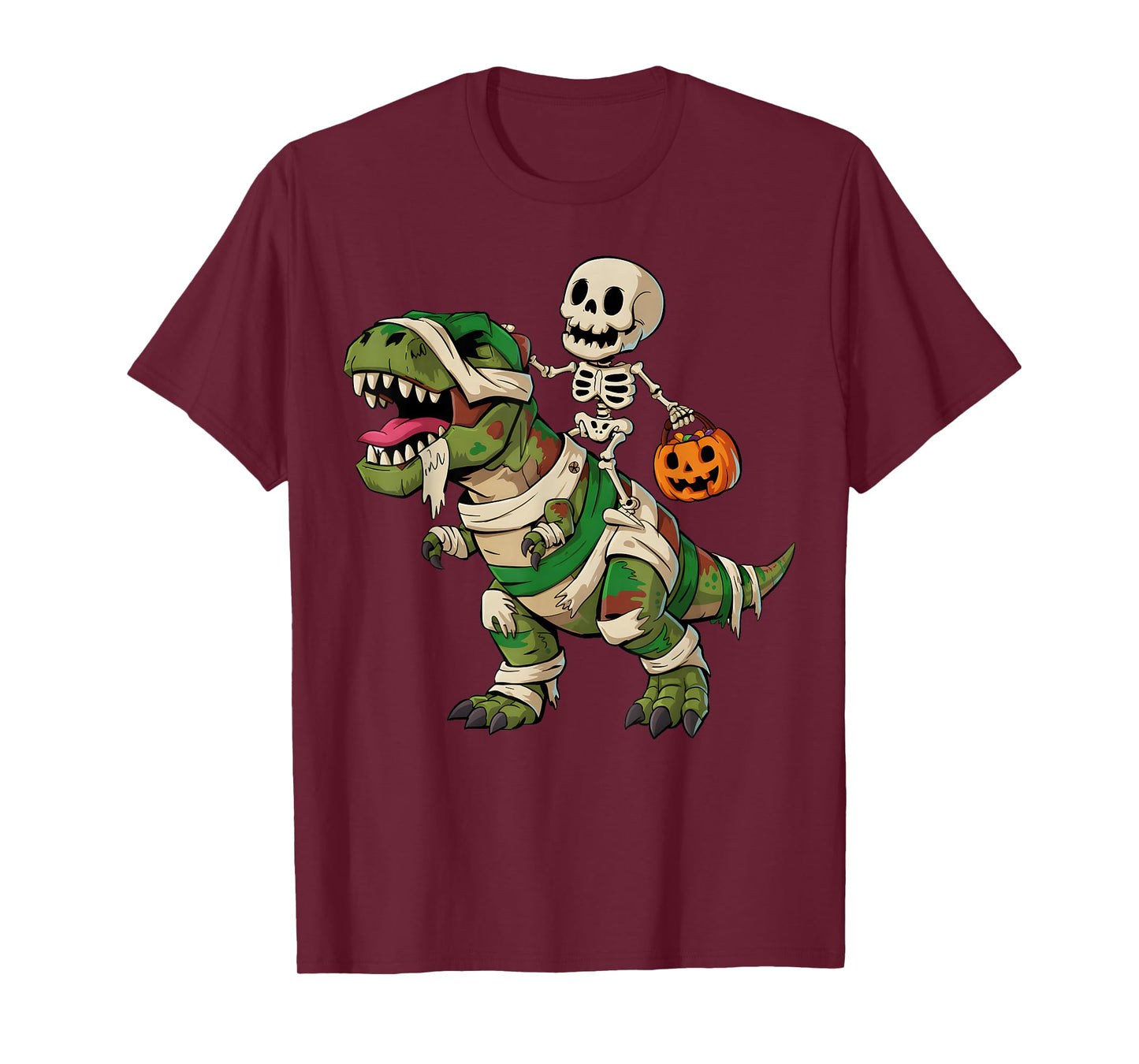 Skeleton Dinosaur T rex Boys Kids Funny Halloween Pumpkin T-Shirt
