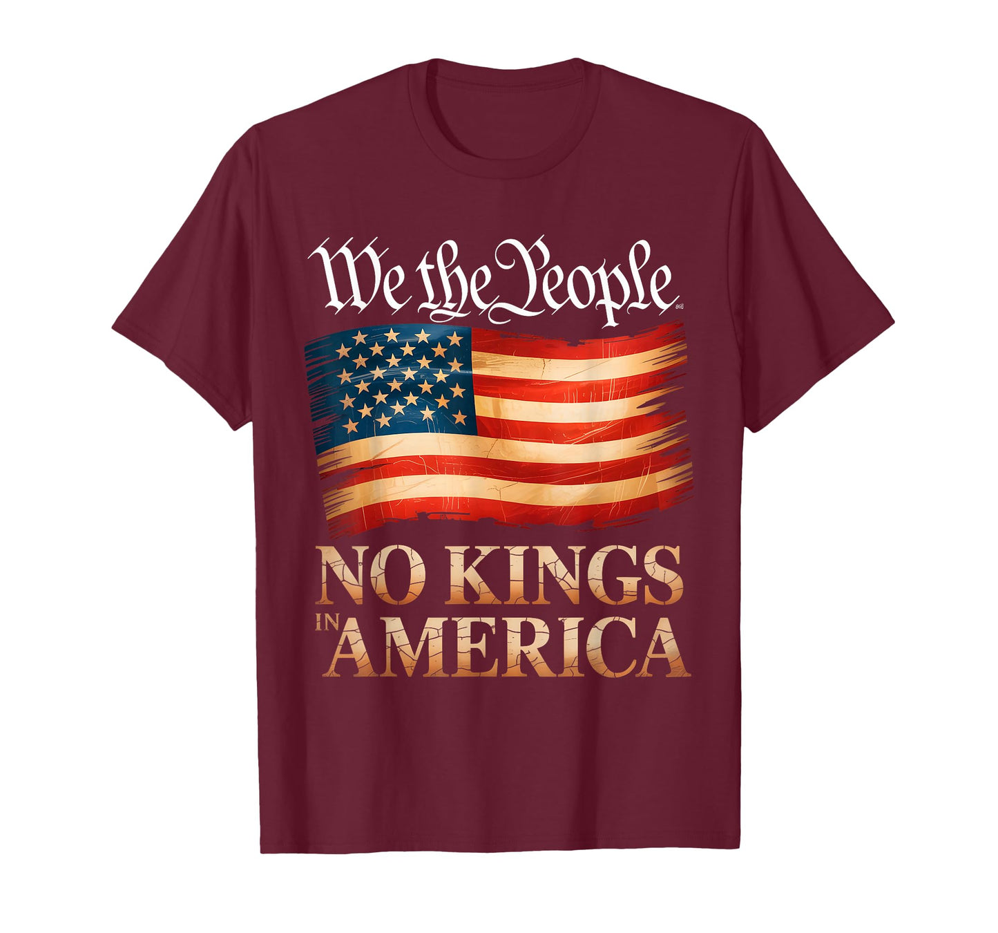 No Kings in America US Flag Vintage Men Women (On Back) T-Shirt