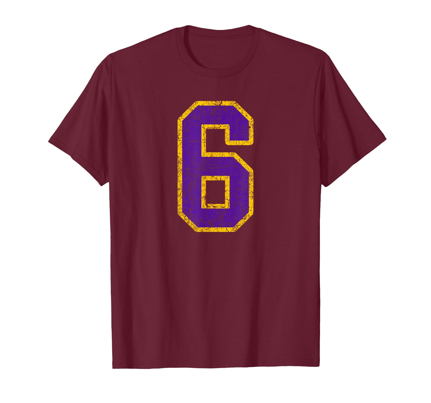 Purple Gold Number 6 Jersey Player Uniform #6 Grunge T-Shirt
