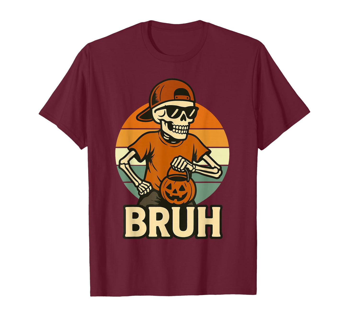 Cool Skeleton Bruh Halloween Shirt Kids Teen Boys Men Funny T-Shirt