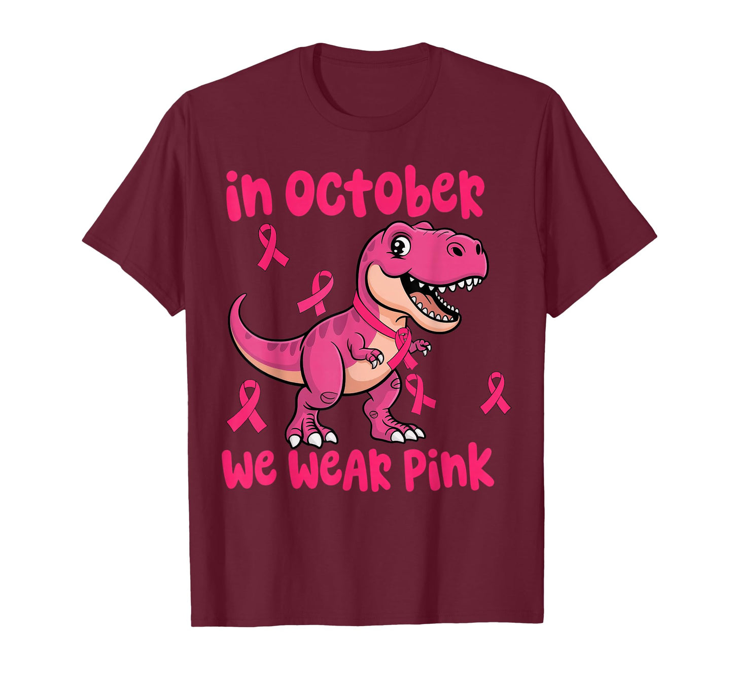 in October We Wear Pink Breast Cancer Trex for Boys Kids T-Shirt