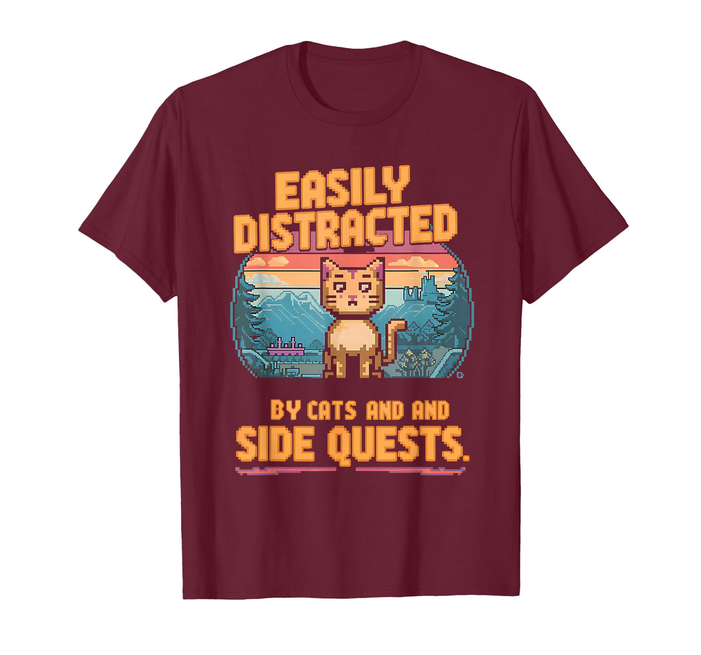 Easily Distracted by Cats Side Quests Gamer Men Women Kids T-Shirt