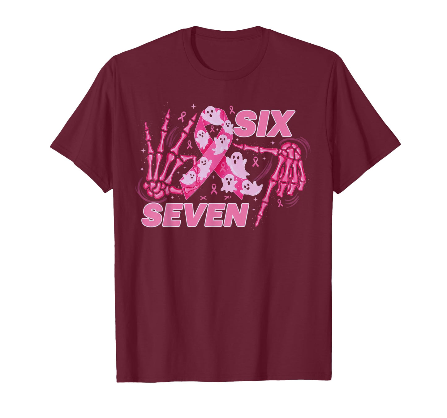 Six Seven 67 Meme Funny Skeleton Breast Cancer Awareness T-Shirt