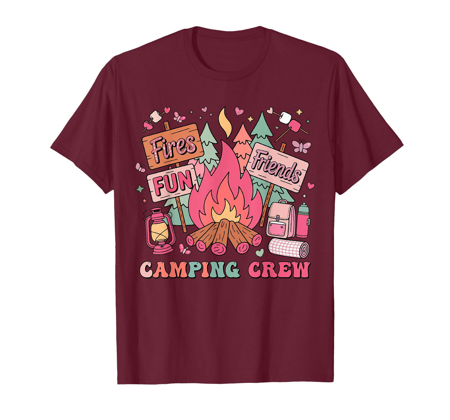 Retro Girls Kids Campfire Family Matching Camping Crew 2025 T-Shirt