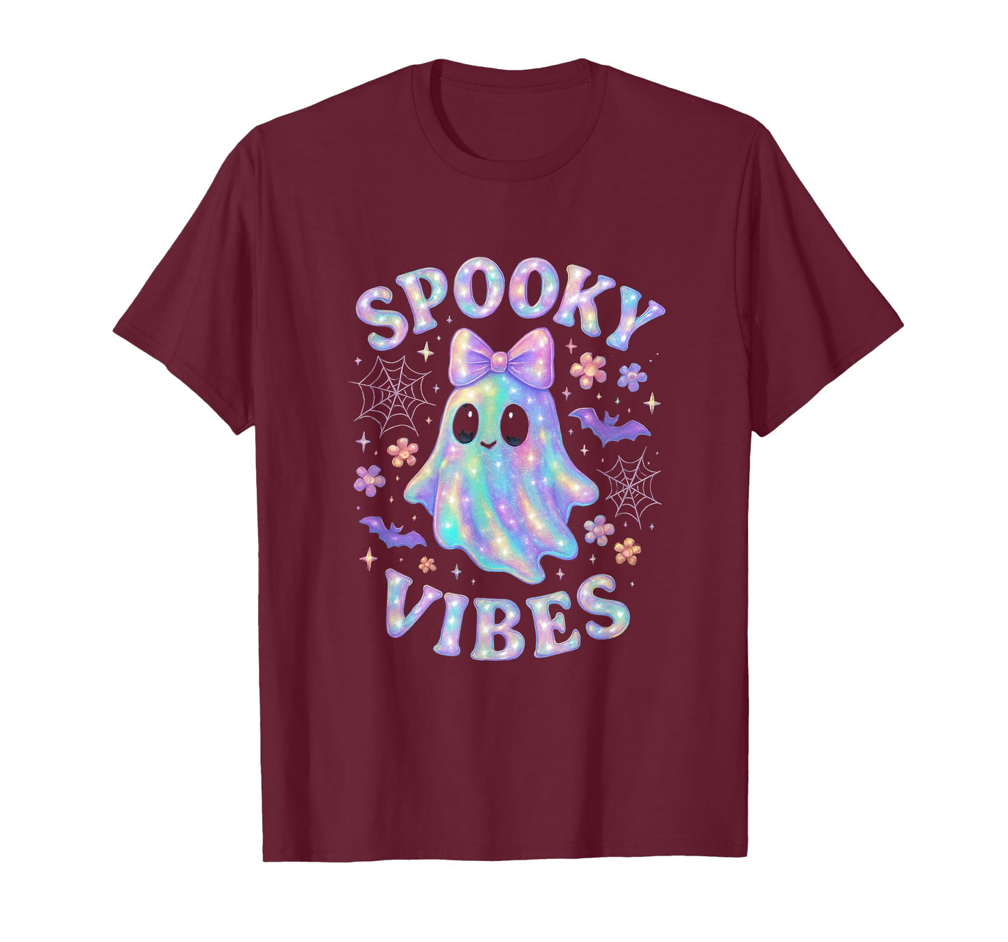 Spooky Vibes Ghost with Bow Cute Halloween Girls T-Shirt