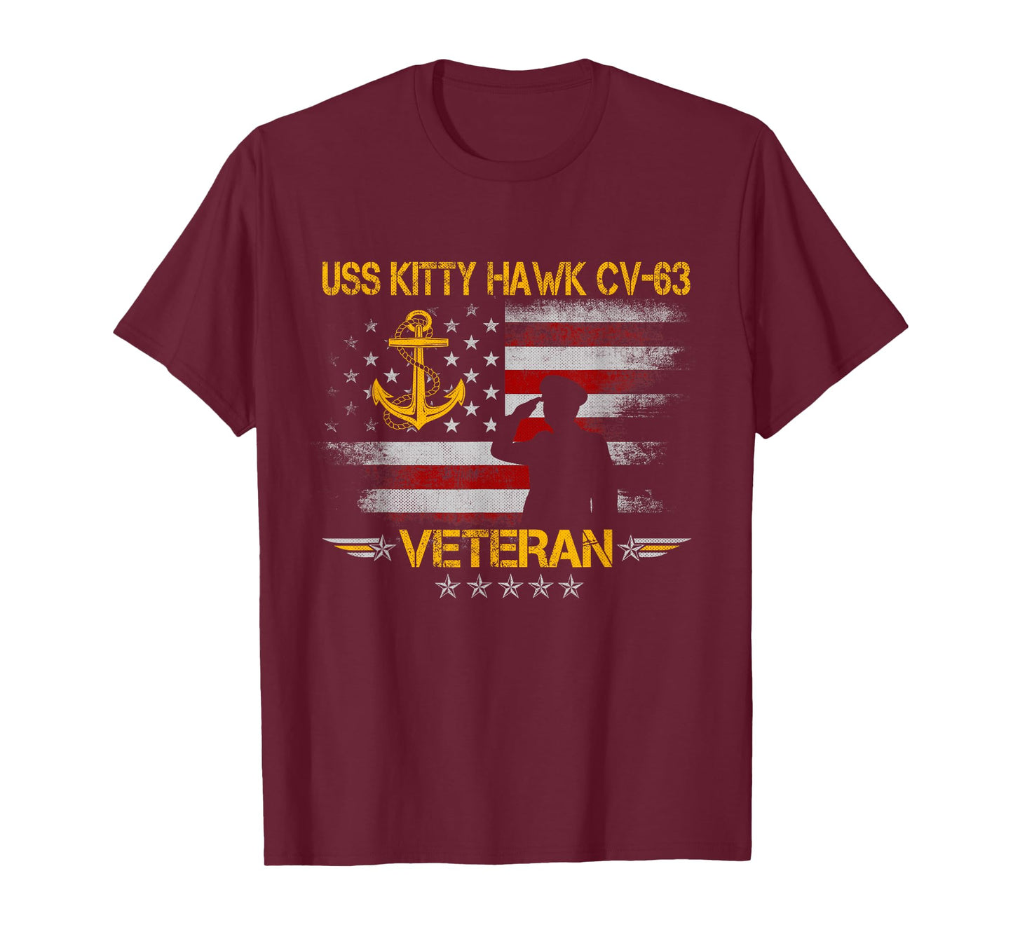 Proud US Military Warships USS CVN-63 Veterans Day T-Shirt, Men's Classic Fit Black Short Sleeve USS Kitty Hawk CV-63 Aircraft Carrier Veteran Flag Vintage T-Shirt, Small