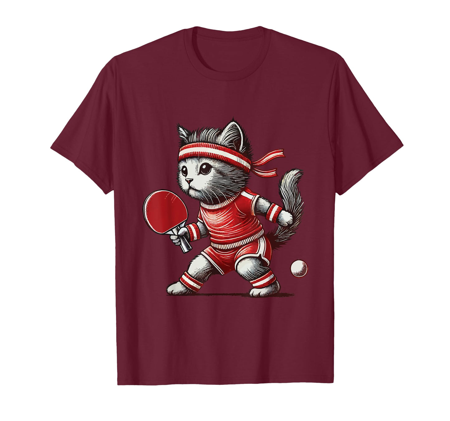 Cute Cat Table Tennis Vintage Retro Player T-Shirt for Men Women Girls Kids