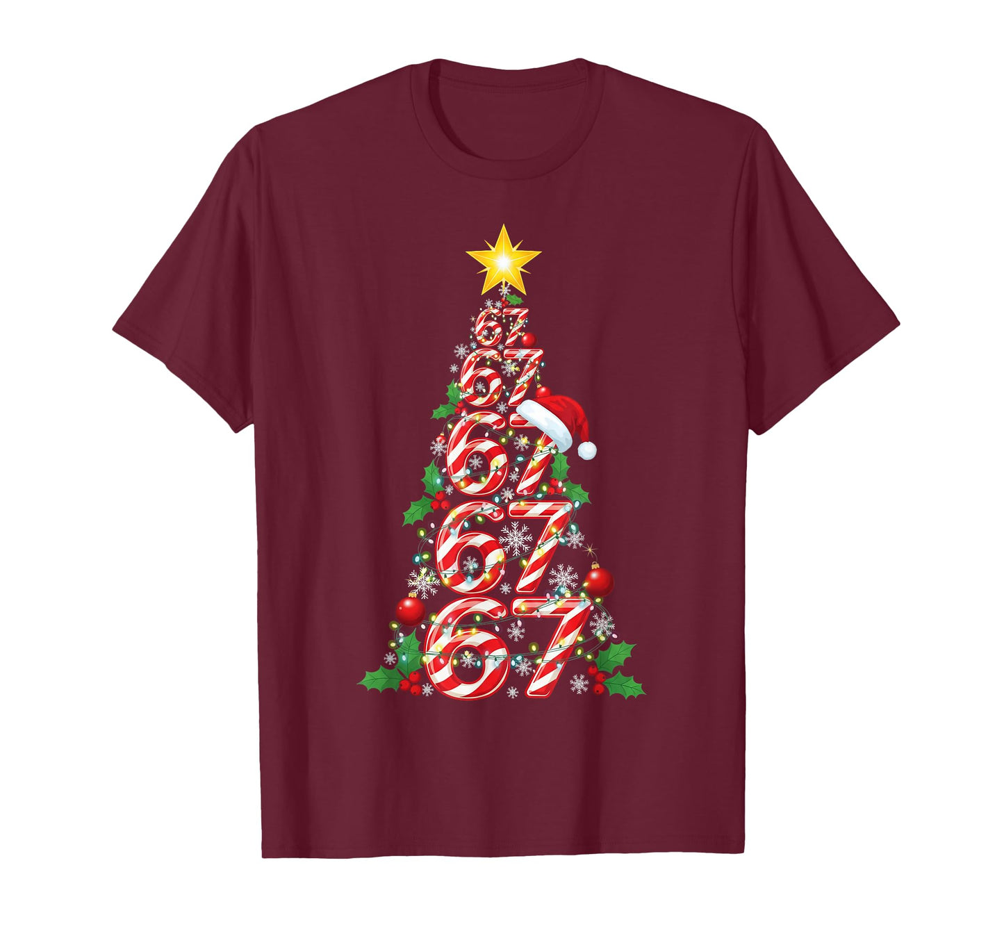 67 Christmas Tree Candy Cane Holiday Six Seven Meme Brainrot T-Shirt