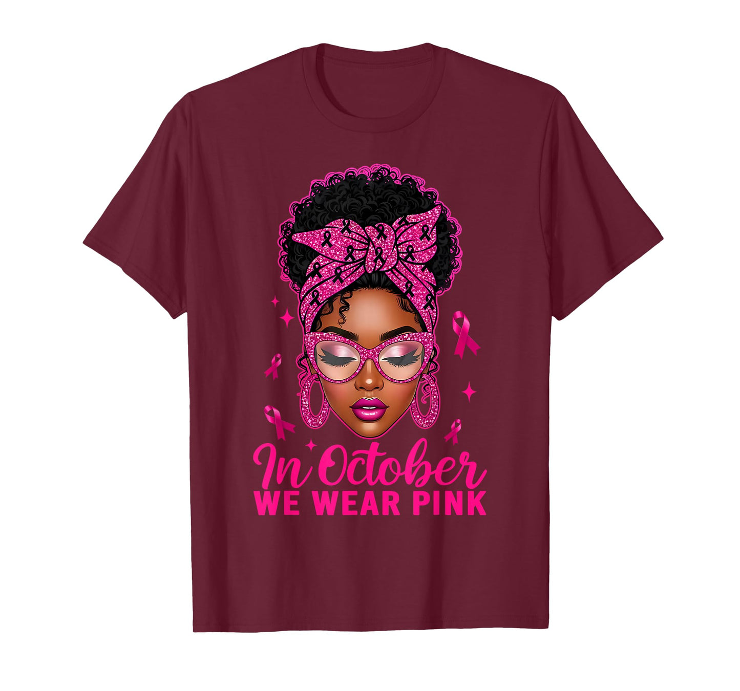 in October We Wear Pink Black Women Breast Cancer Awareness T-Shirt