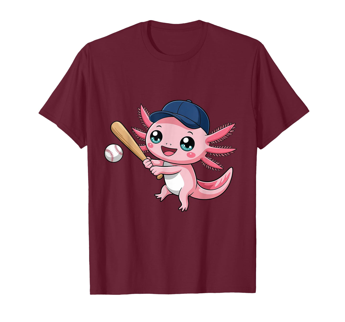 Cute Axolotl Playing Baseball Kid Kawaii Anime Axolotl T-Shirt