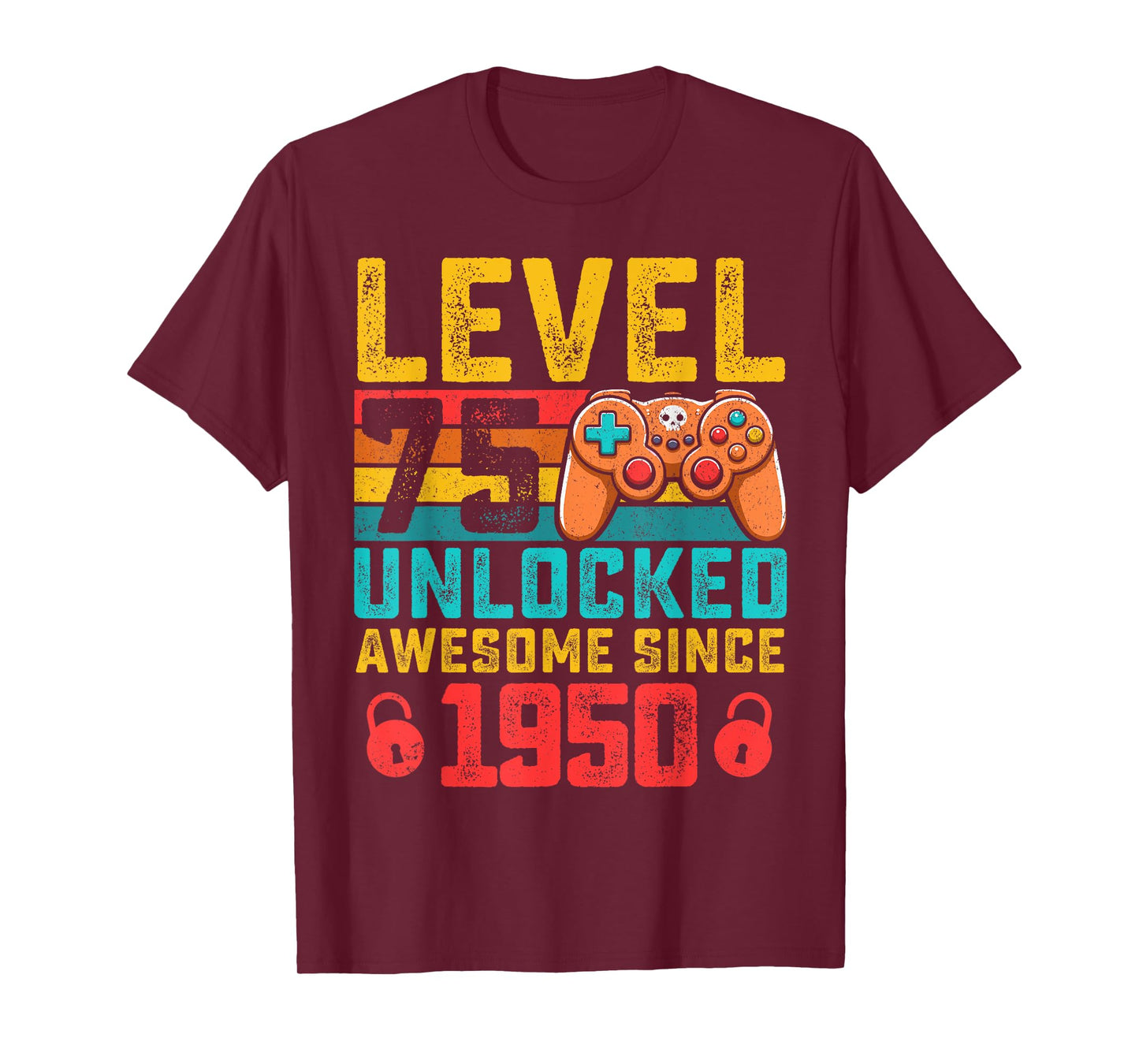 Level 75 Unlocked 75th birthday video Gamer vintage 1950 T-Shirt