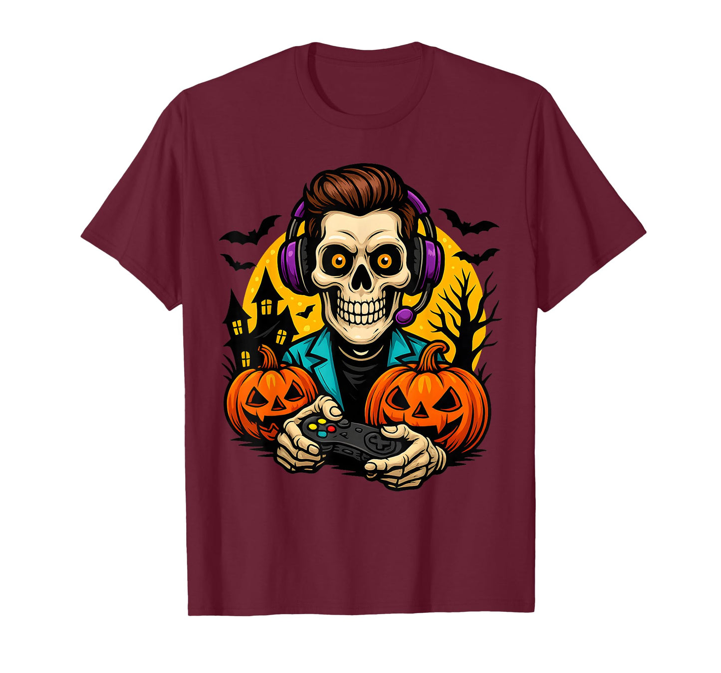 Halloween Skeleton Gamer Video Gaming Boys Men Kids T-Shirt