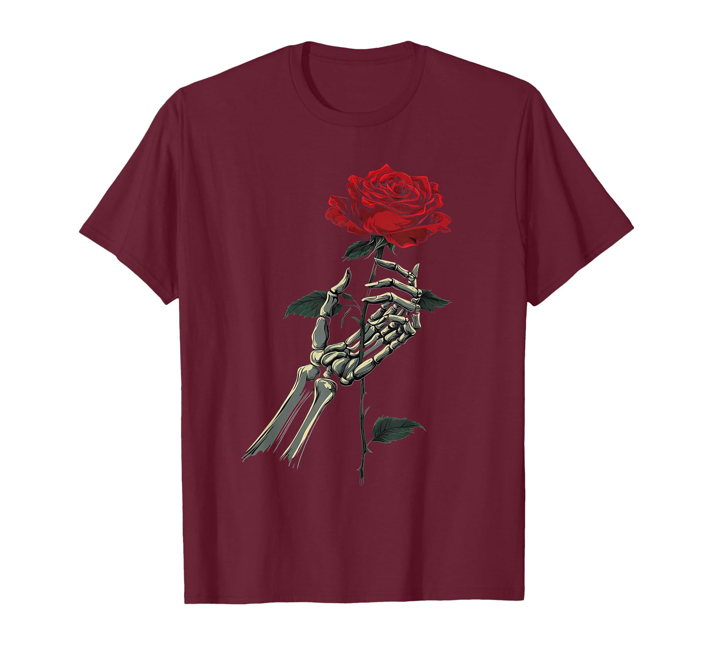 Skeleton Hand Holding Rose Flower Red Rose T-Shirt