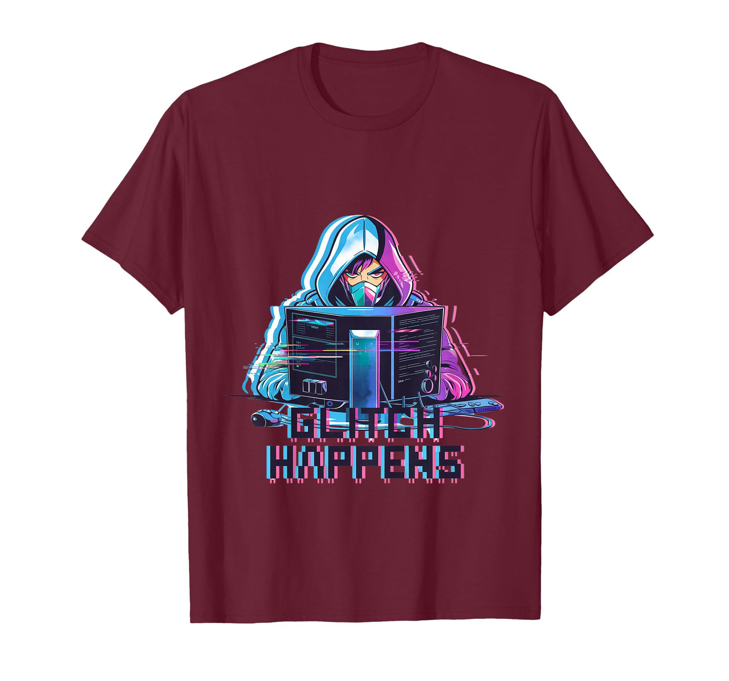 Kids Glitch Happens Anime Gamer Boy Male Futuristic Gaming T-Shirt
