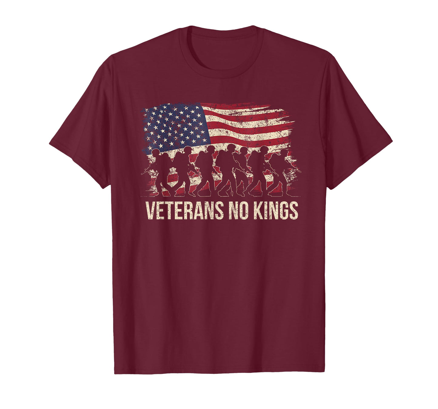 Veterans No Kings Vintage Military America Flag Veterans Day T-Shirt