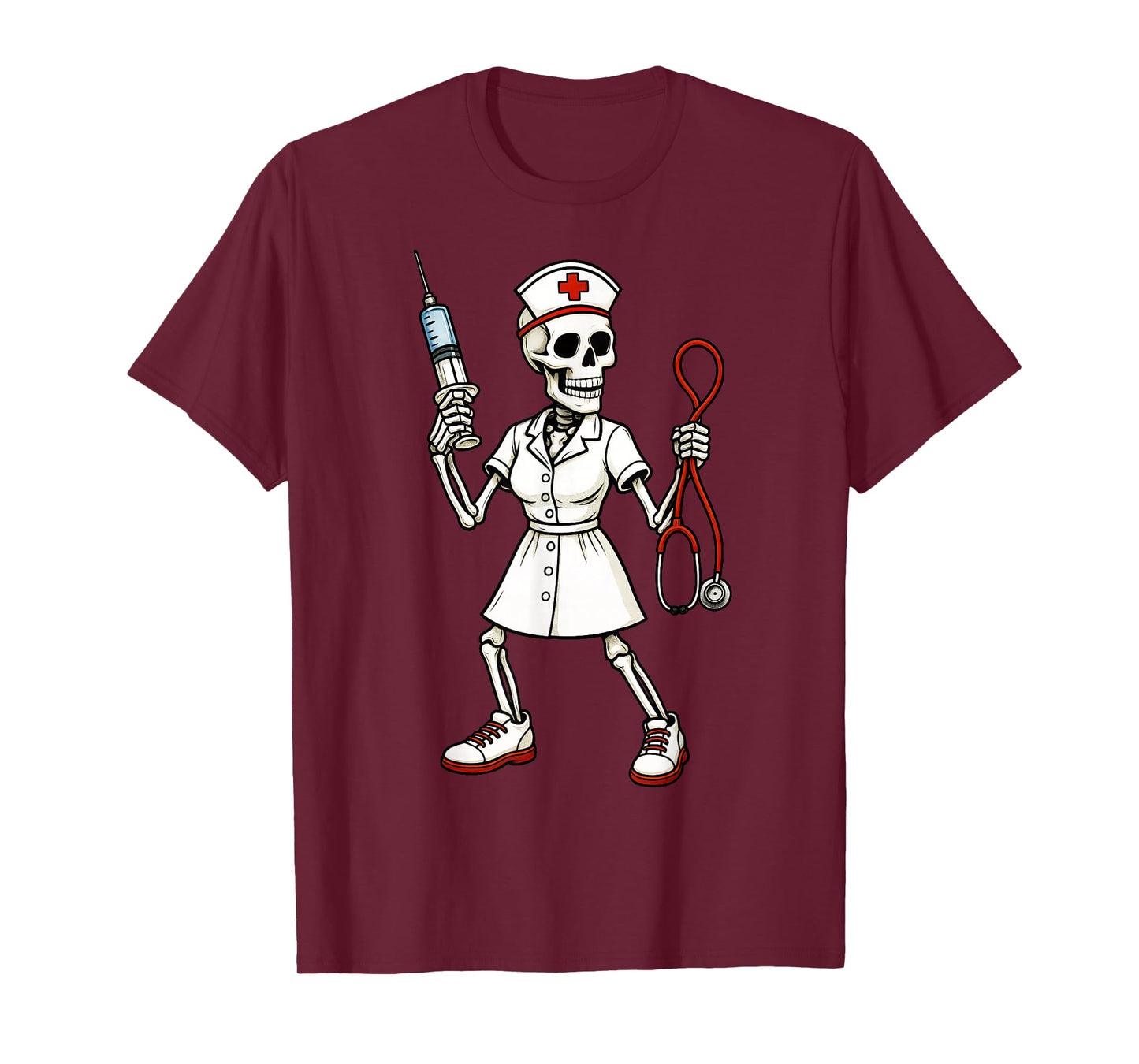 Skeleton Nurse Nursing Health Worker Halloween T-Shirt