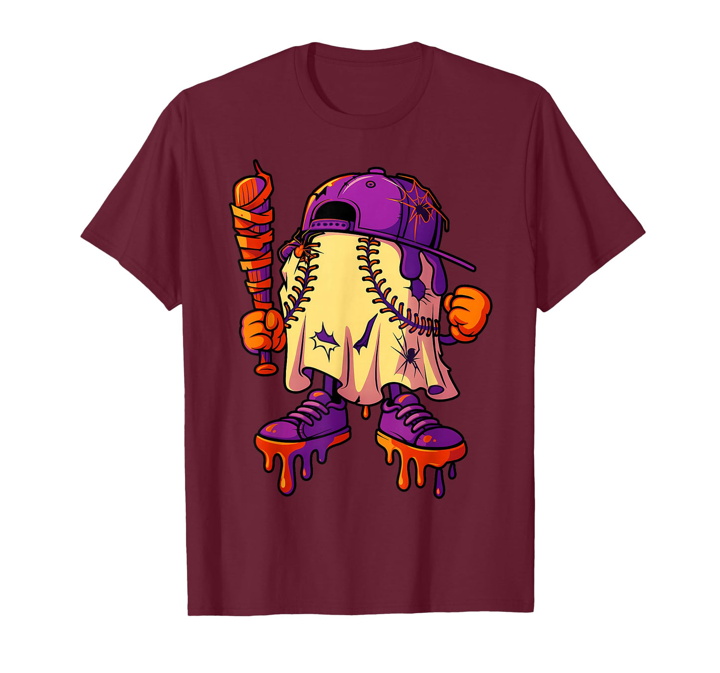 Funny Baseball Ghost Halloween Drip Baseball Boys Youth T-Shirt