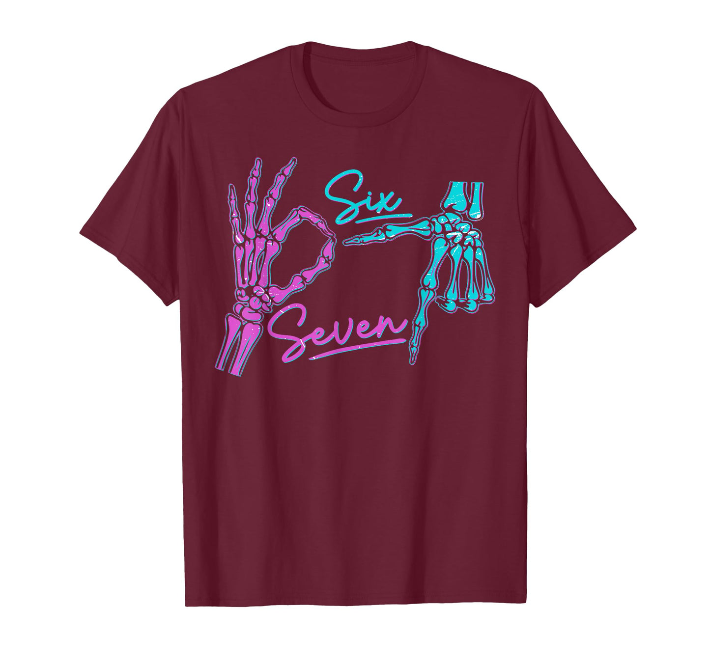 Six Seven 6 7 Meme Funny Skeleton Hands Halloween T-Shirt