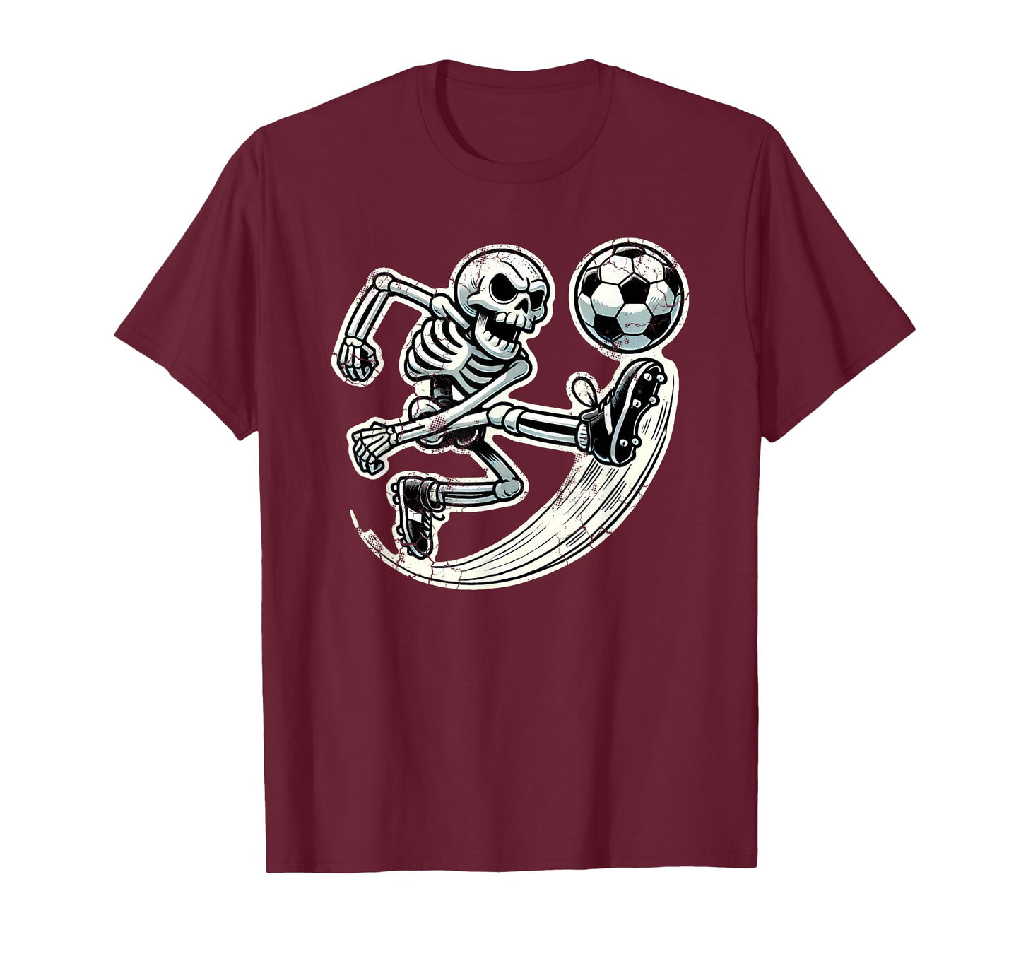 Halloween Skeleton Soccer Player Spooky Kicking Action T-Shirt