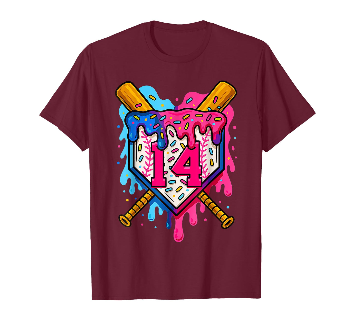 14th Baseball Birthday Ice Cream Drip Boys Girls 14 Years T-Shirt