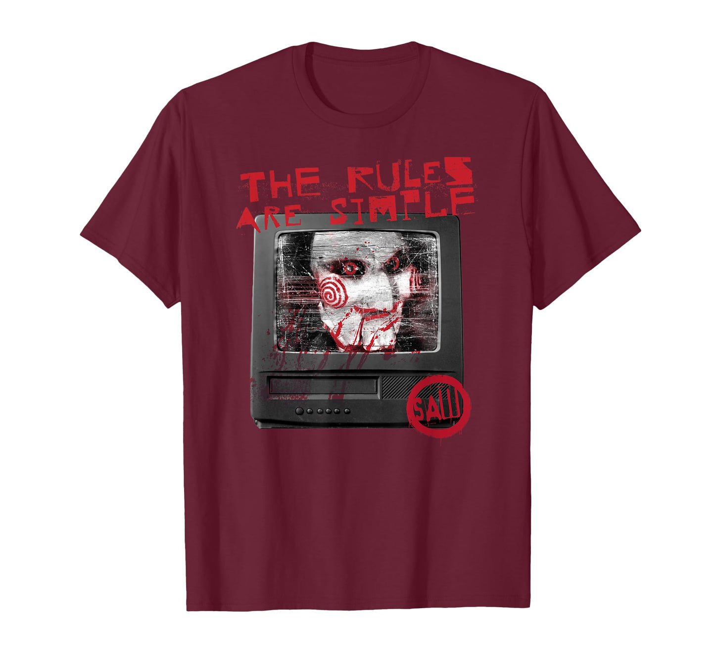 Saw Front and Back Retro TV Tech Jigsaw Horror Movie T-Shirt