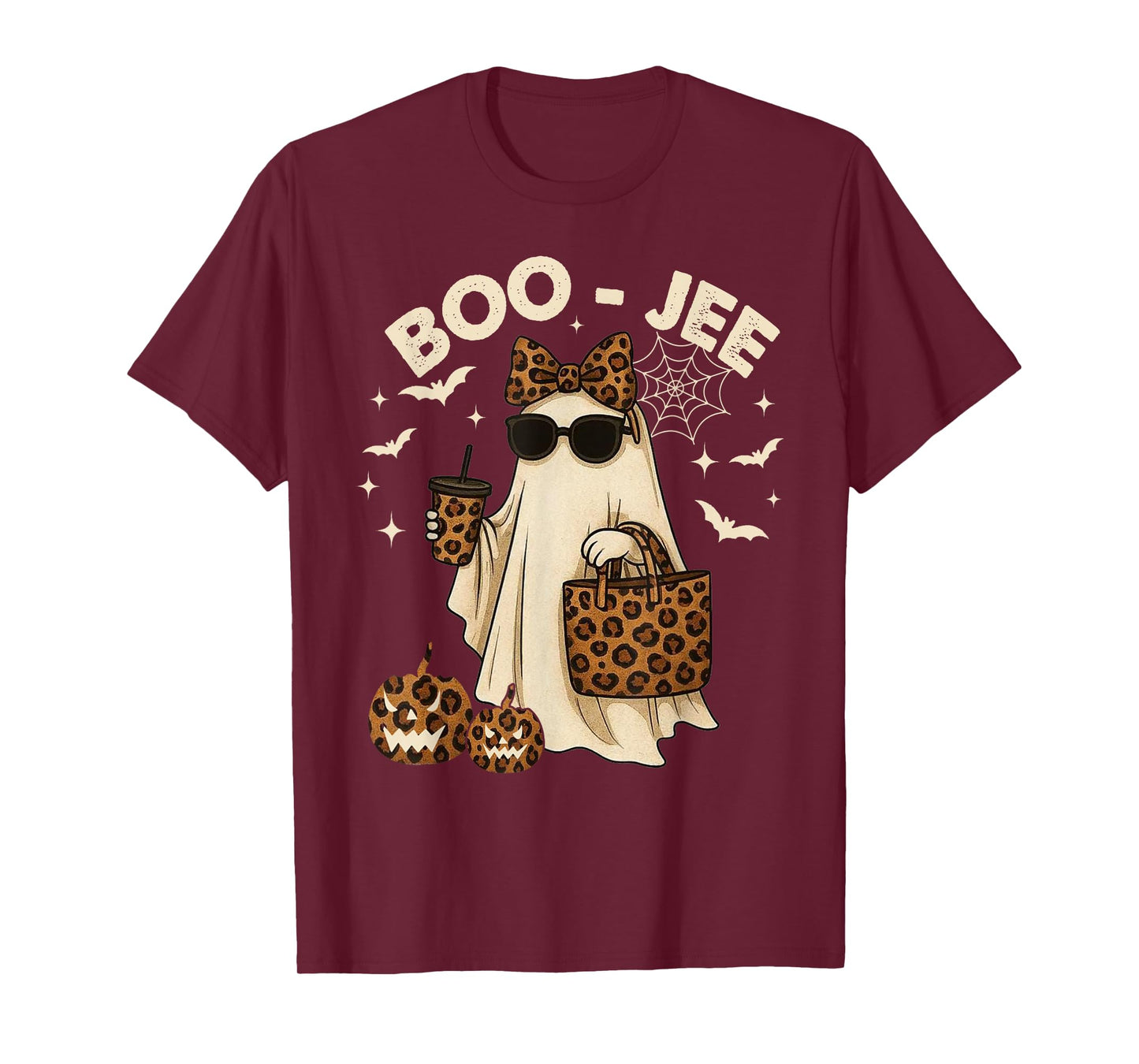 Coquette Leopard Ghost Coffee Boo JEE Halloween Boujee Ghost T-Shirt