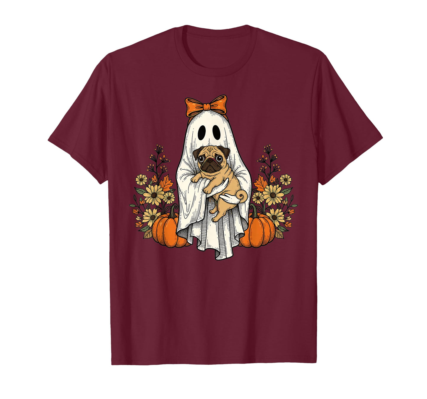 Halloween Ghost Pug Pumpkin Autumn Vintage Design T-Shirt