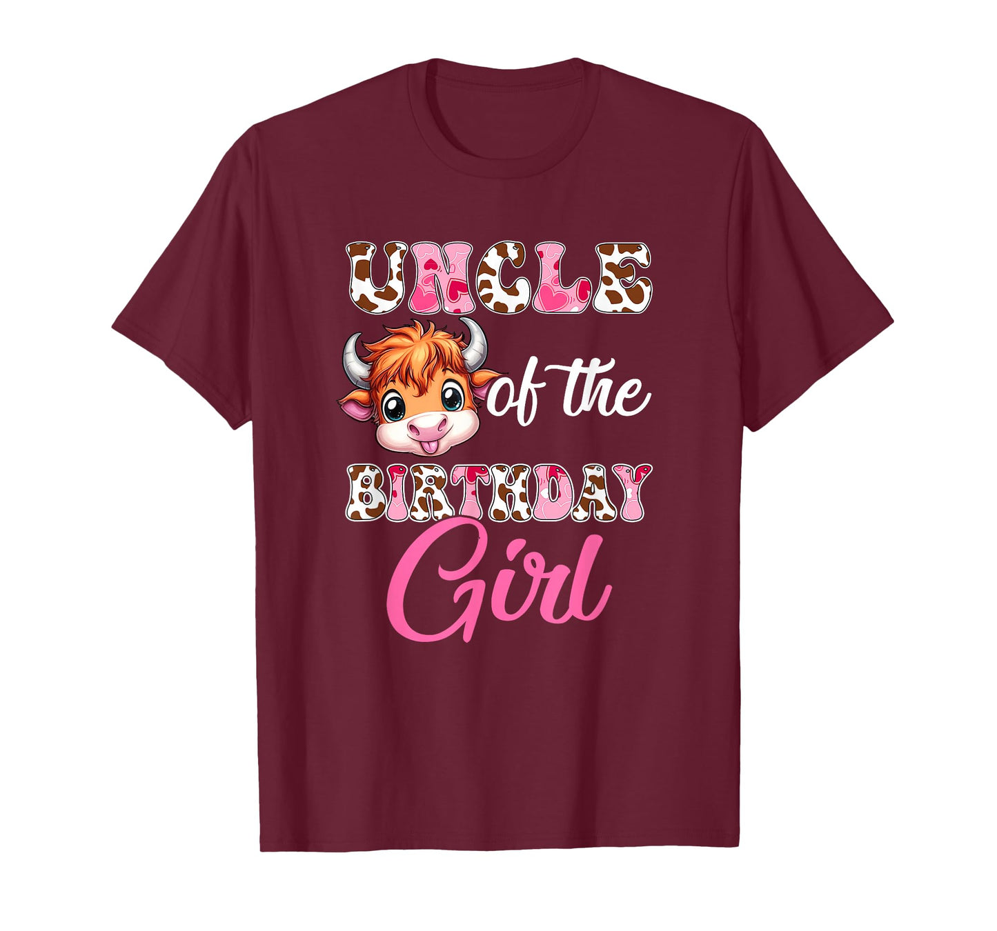 Uncle Of The Birthday Girl Highland Cow Farm 1St Birthday T-Shirt