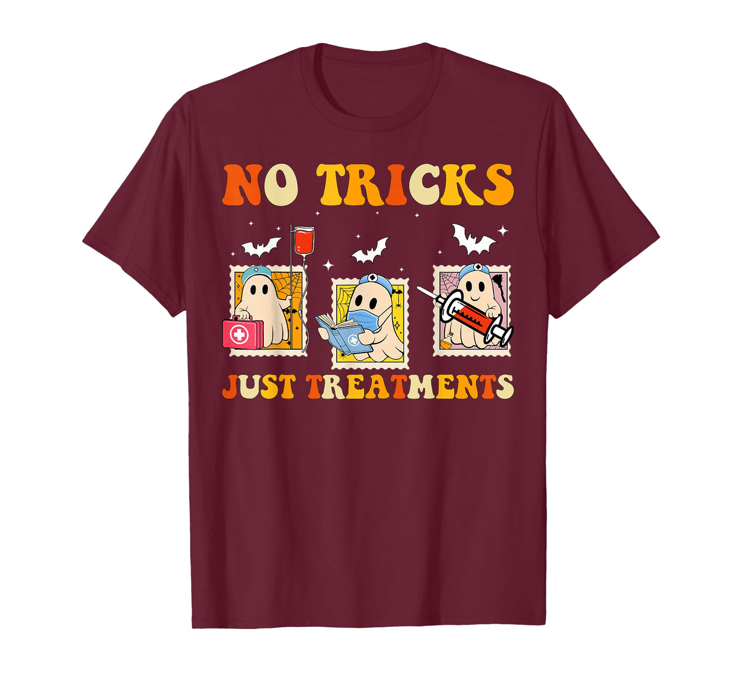 No Tricks Just Treatments Funny Halloween Ghost Nursing T-Shirt