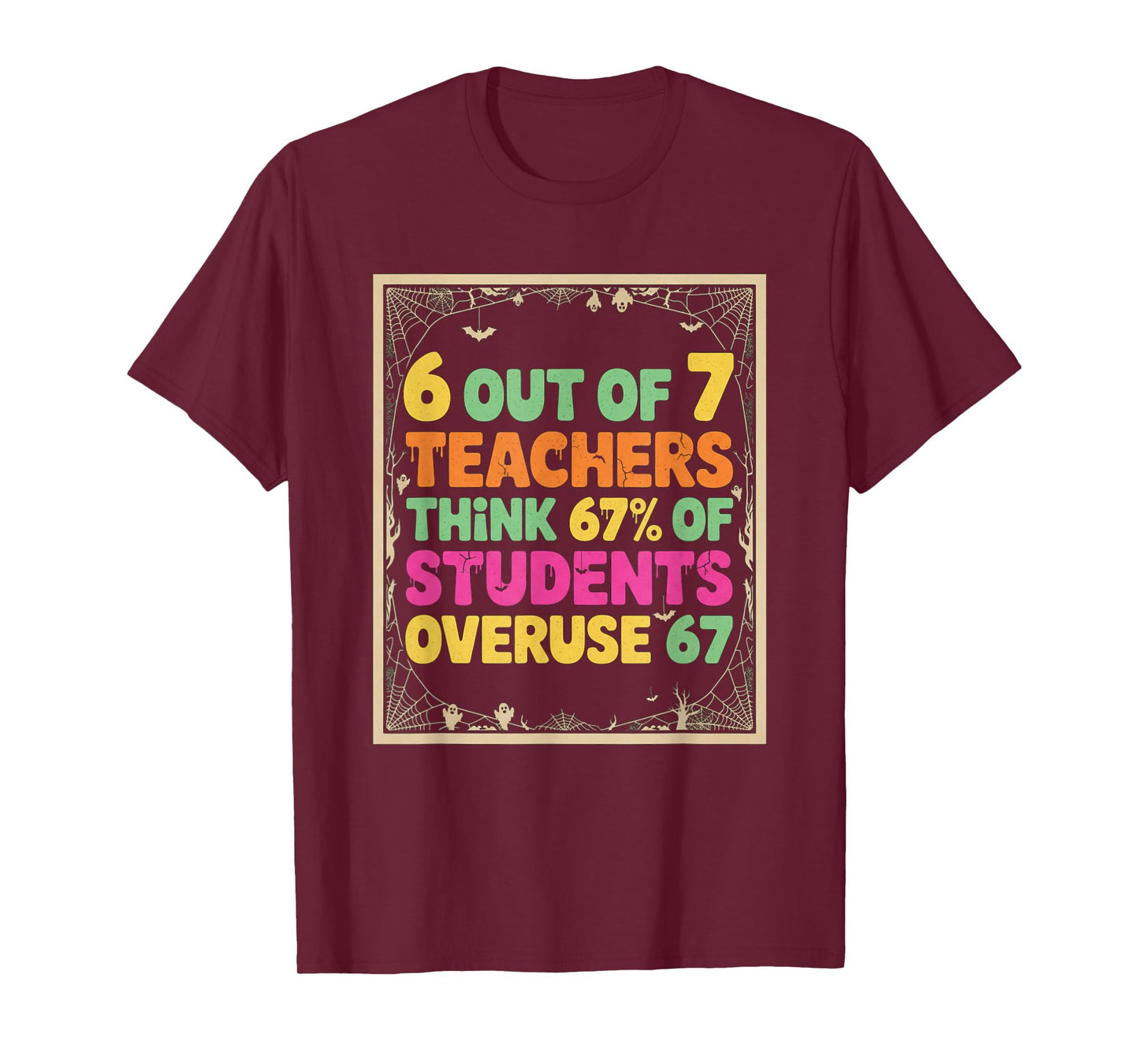 Teacher 6 7 Funny Overuse 67 Halloween Teacher Humor T-Shirt