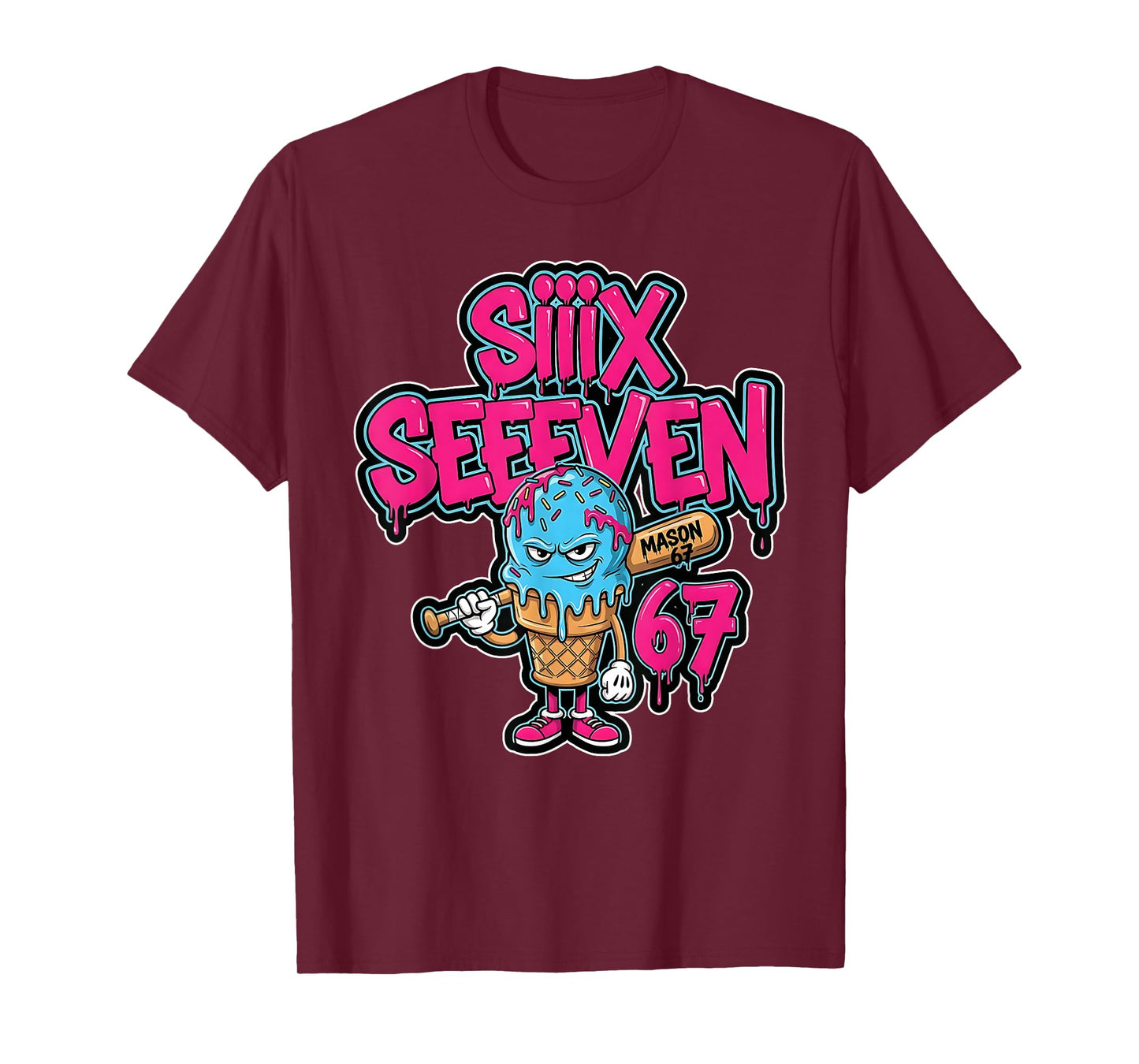 Six Seven 67 Baseball Player Ice Cream Drip Meme Lifestyle T-Shirt