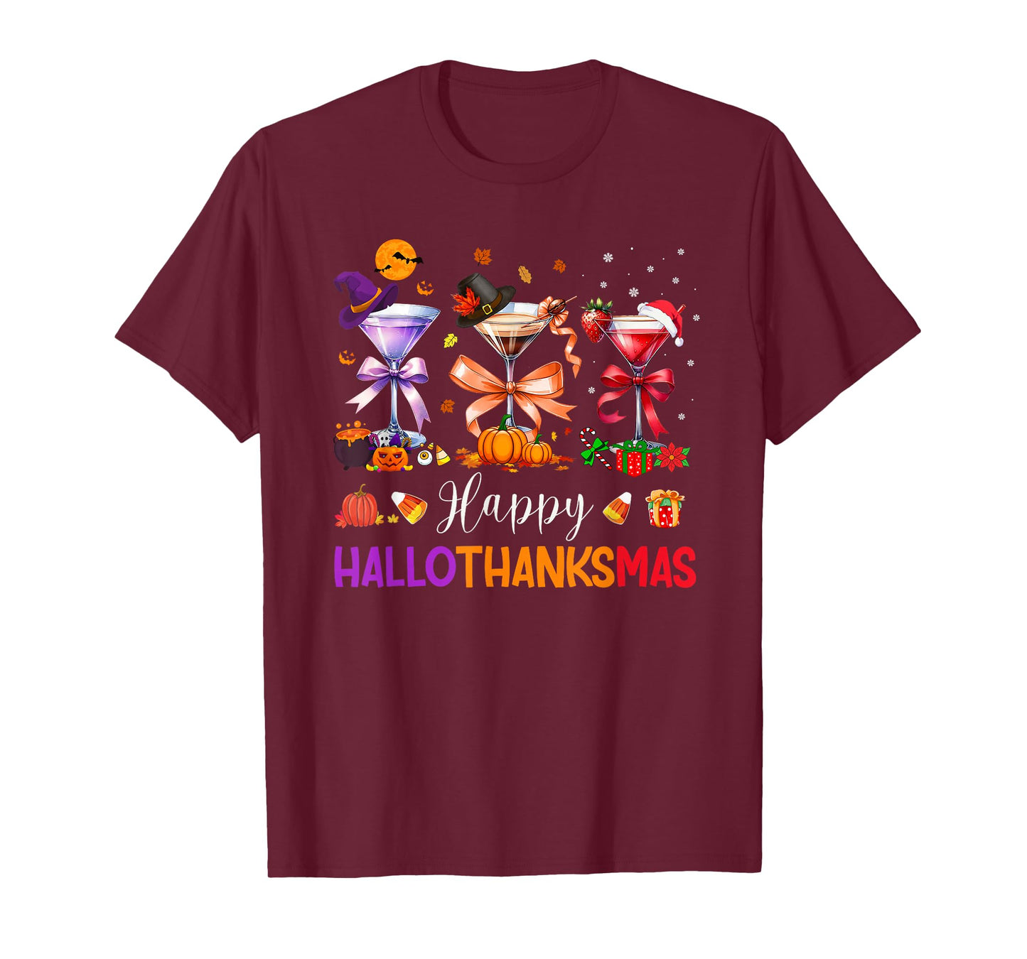 Happy Hallothanksmas Martini Coquette Bow Drinking Party T-Shirt