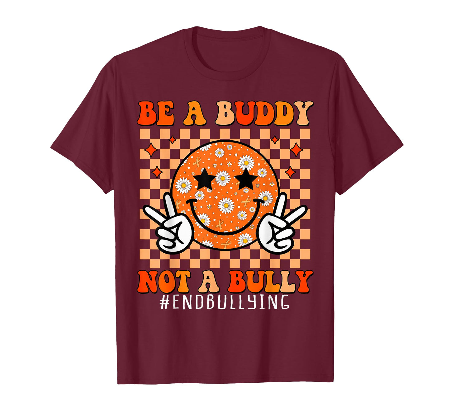 Groovy Unity Day Kids Anti Bullying Checkered Orange Day T-Shirt