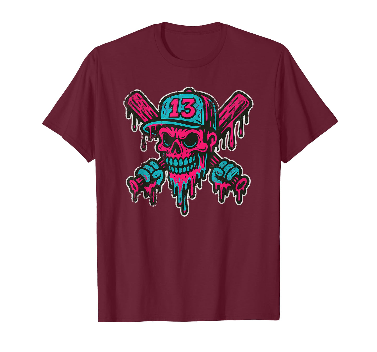 Baseball Skull Drip Softball Team Player Design T-Shirt