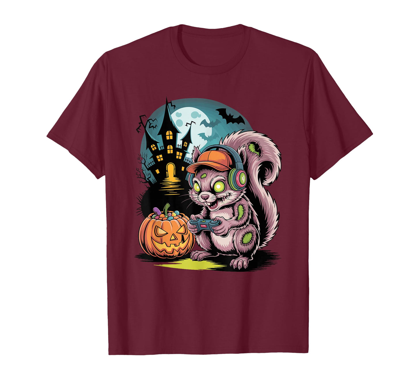 Halloween Zombie Squirrel Gamer Haunted Castle Video Gaming T-Shirt