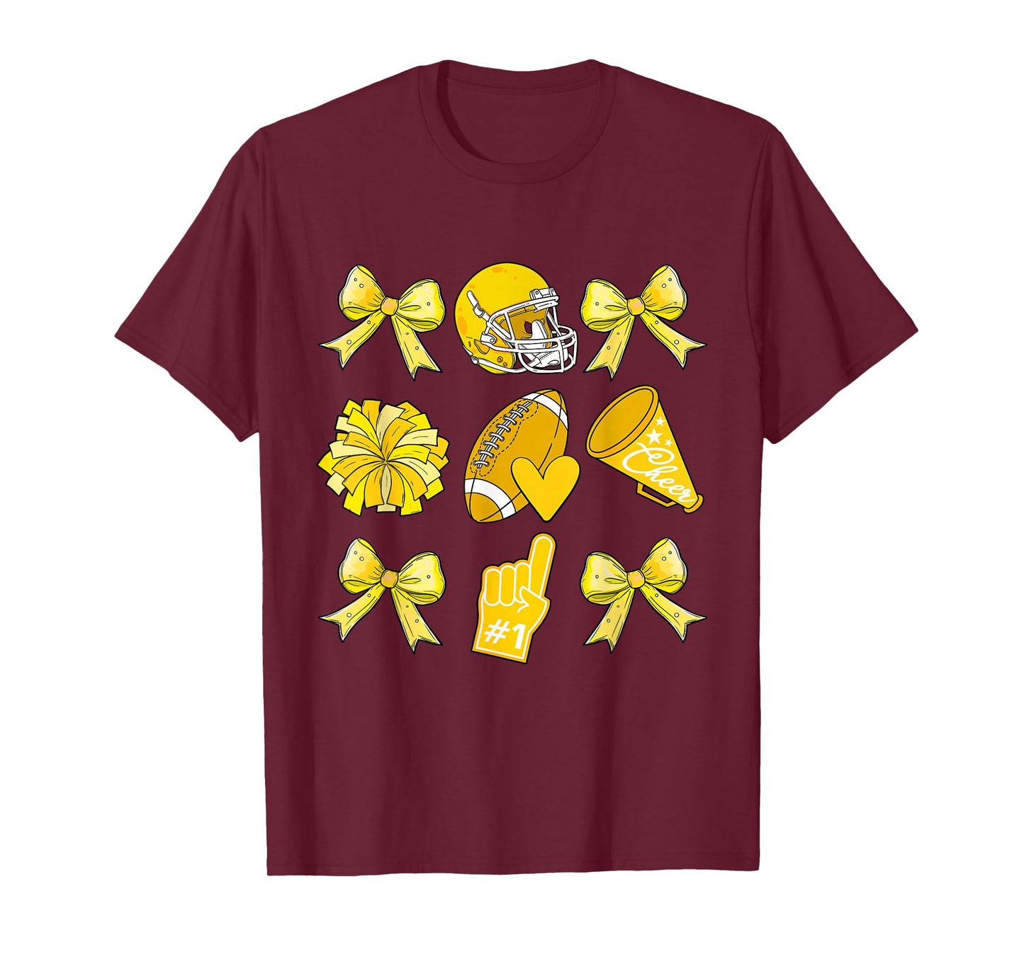 Cheer Football Coquette Bow Game Day Cheerleader Yellow T-Shirt