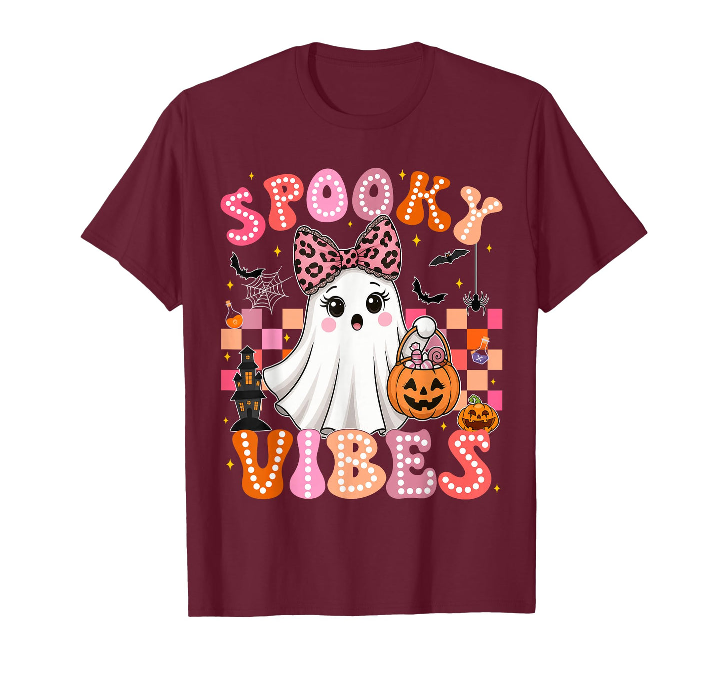 Groovy Spooky Vibes Cute Boo Ghost Halloween Costumes Girls T-Shirt