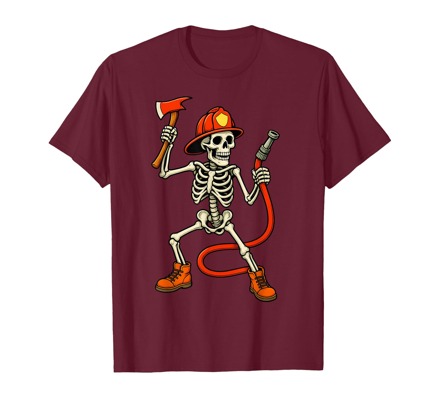 Skeleton Fireman Halloween Firefighter Boys Kids Men T-Shirt