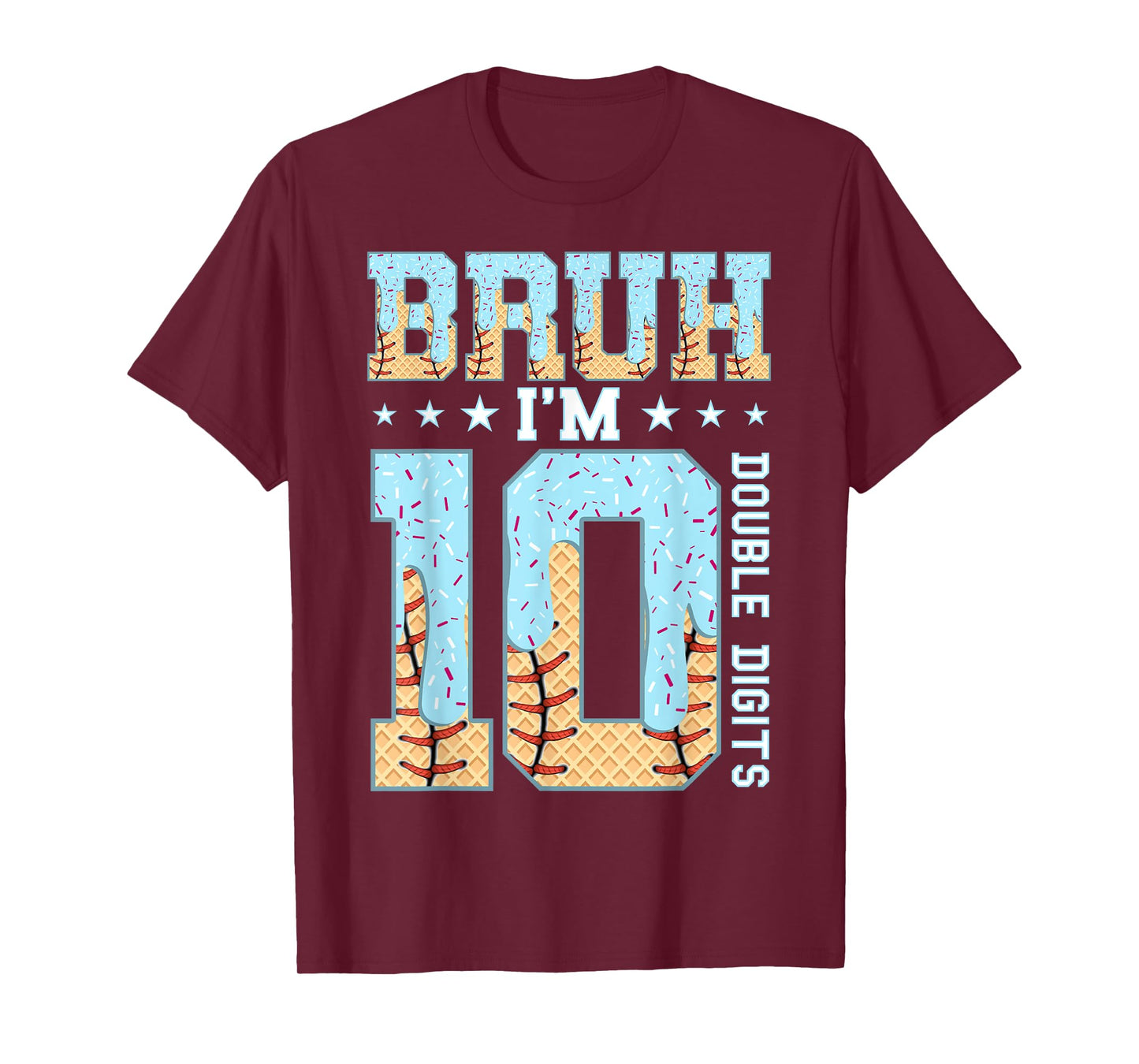 10th Birthday Boy Ice Cream Baseball Drip 10 Year Old Boys T-Shirt