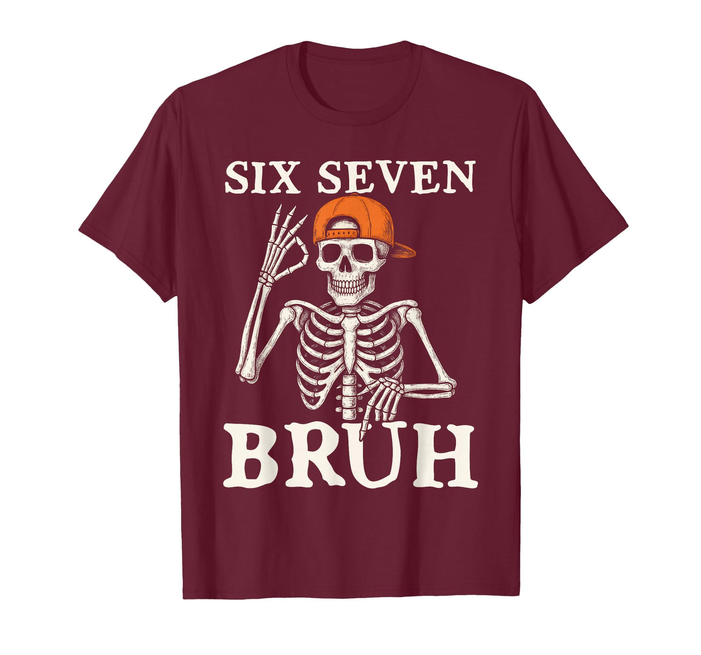 6 7 Bruh Meme Gen Alpha Halloween Skeleton Six Seven Boys T-Shirt