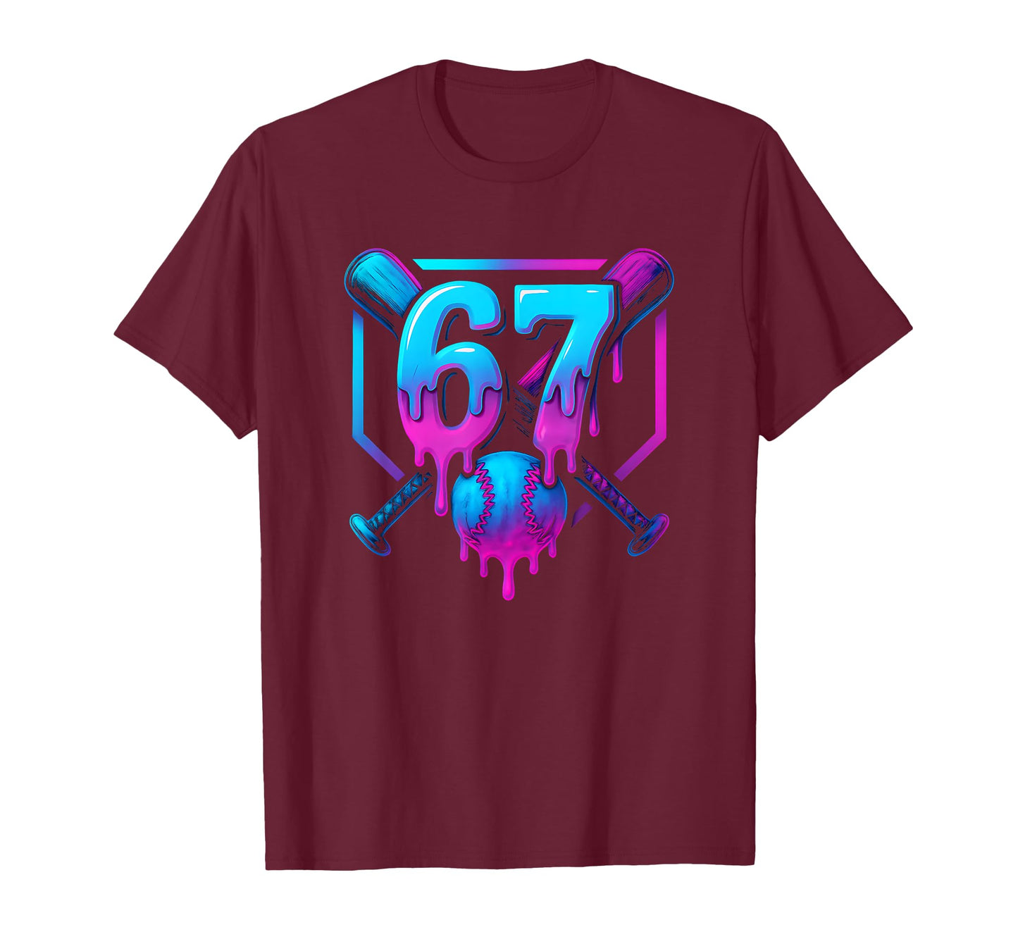 Six Seven Baseball Ice Cream Drip Cool 67 Gen Alpha Slang T-Shirt