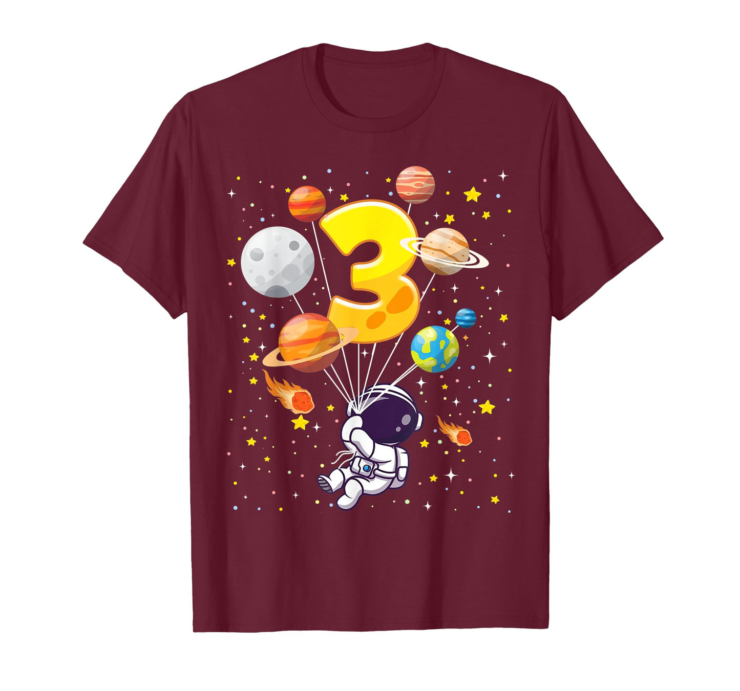 Funny 3 Years Old Astronaut Birthday Space Planets For Kids T-Shirt