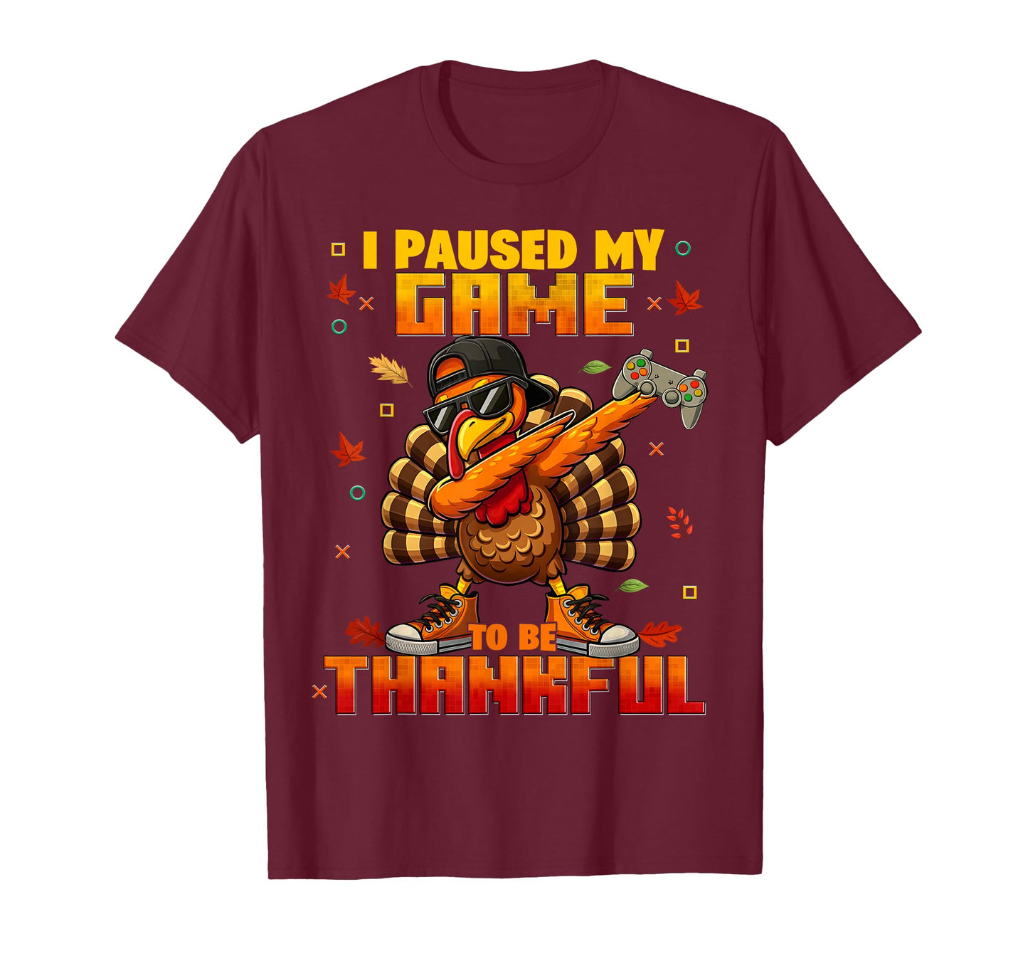 I Pause My Game Be Thankful Dabbing Turkey Thanksgiving Boys T-Shirt